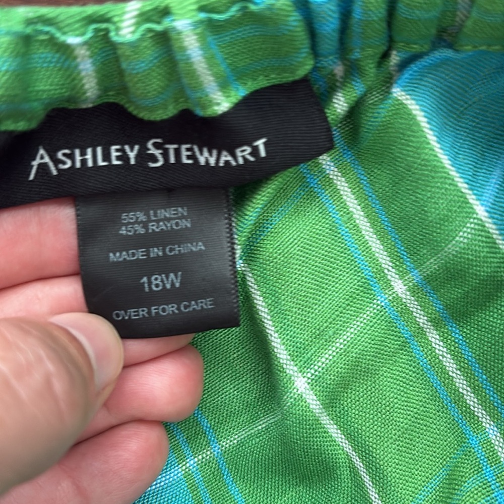 EUC Ashley Stewart Linen Blend Halter Top Tunic 18 W Womens Plaid Blue Green - Picture 4 of 4